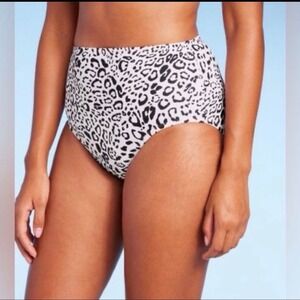 Kona Sol  Leopard Print High Waist Full Coverage Bikini Bottoms - Swimwear New